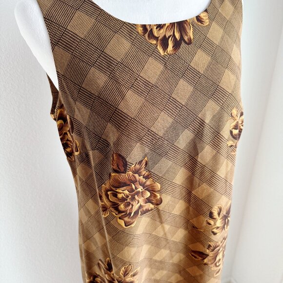 VINTAGE BROWN FLORAL CHECKERED SHIFT DRESS - Picture 5 of 5